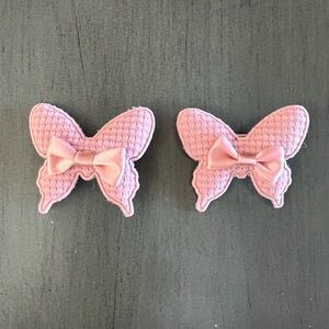 Light Pink Pastel Butterfly Waffle Bow 2 Two Piece 2" Alligator Clip Barrette